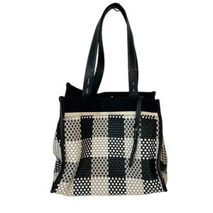 Proenza Schouler White Label Women Large Morris Woven Plaid Tote Purse Bag black